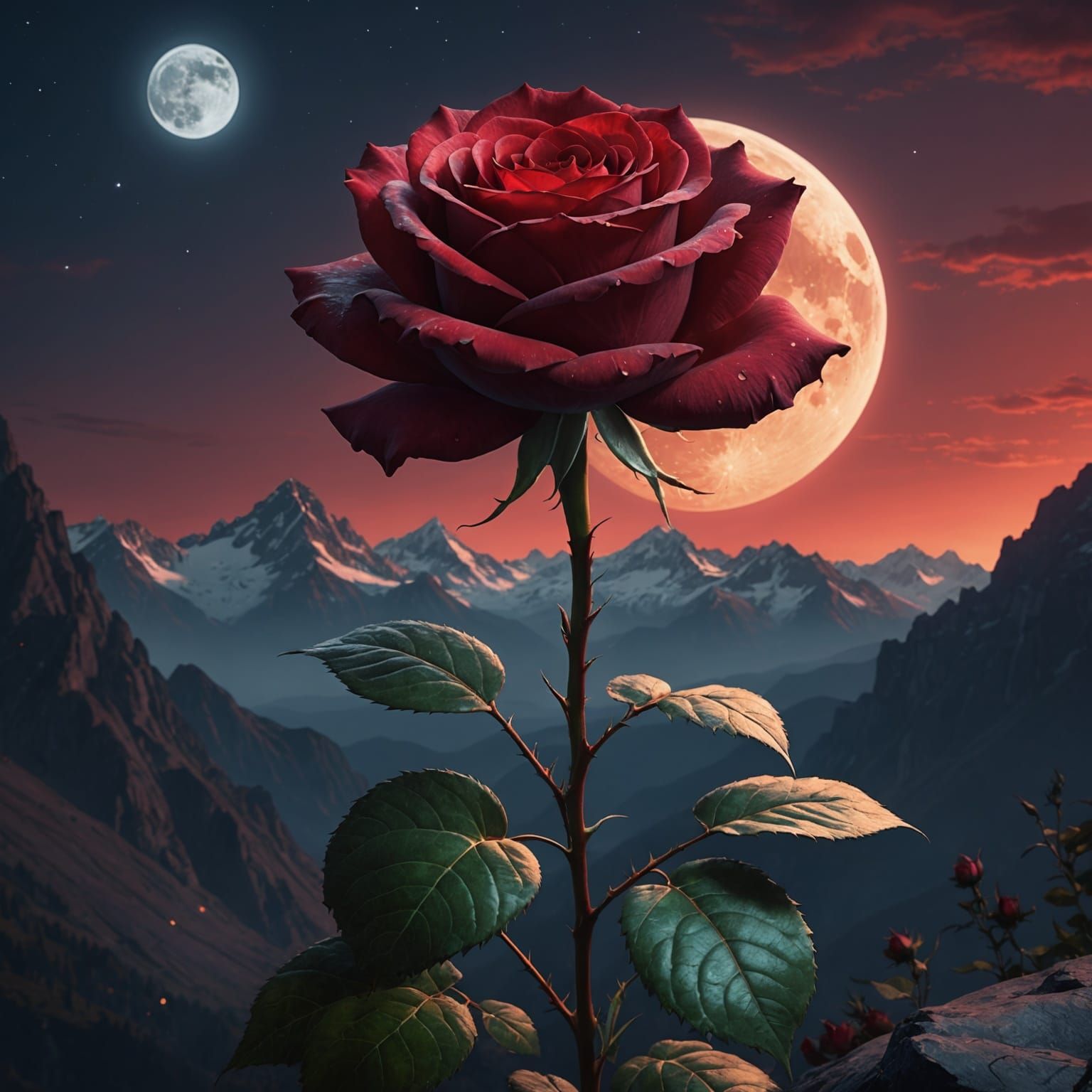 Moonlit Rose with Bluish Veins: Detailed Digital Painting
