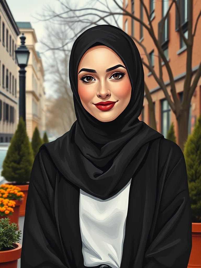 Minimalist Oil Painting Of Elegant Hijabi Woman