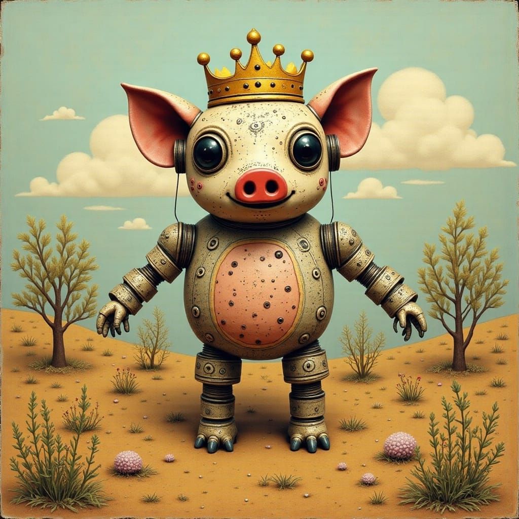 Cute Robot Pig in Surreal Pop Art Style