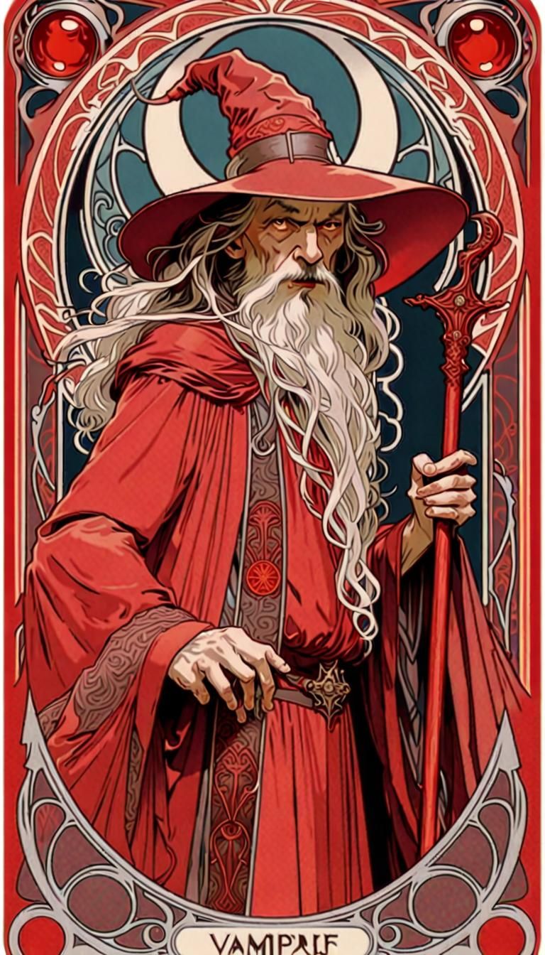 Art Nouveau Vampire Gandalf Card in Art Deco Style