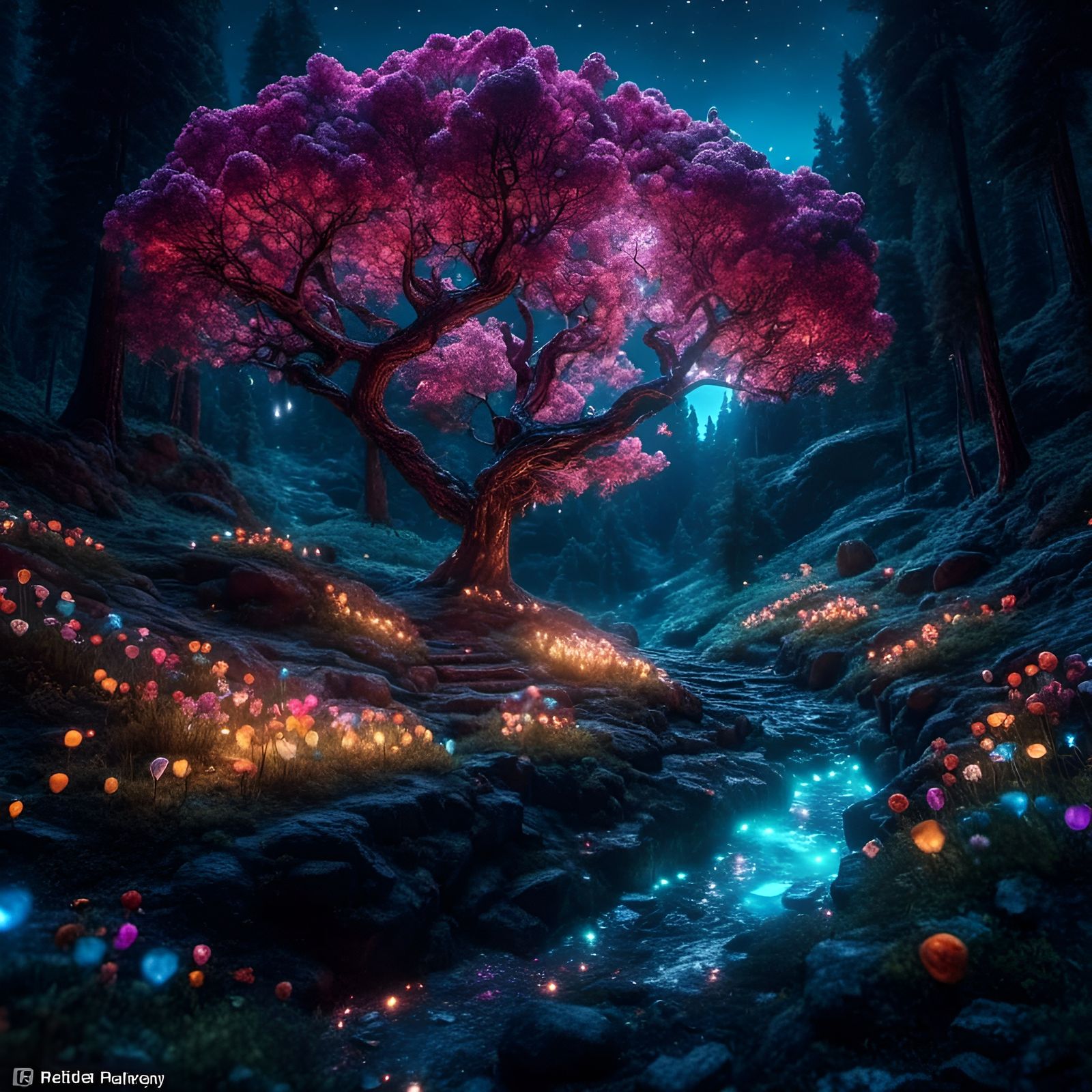 Magical Perelin Night Forest Realization in Digital Art