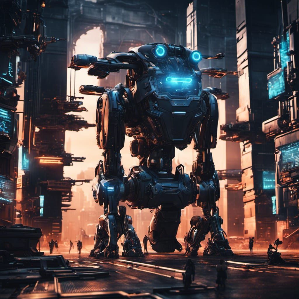 Robot Business Presentation in Cyberpunk Style