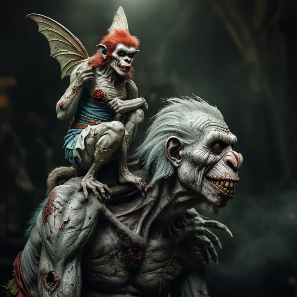 Zombie Monkey Monster Clown Fairy: Hyperrealistic Image