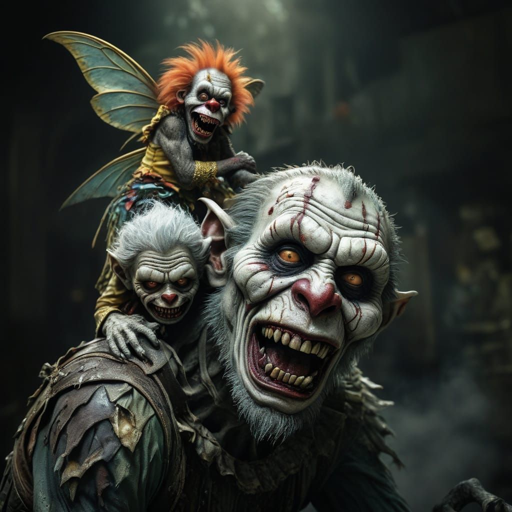 Hyperrealistic Zombie Monkey Monster Clown Fairy