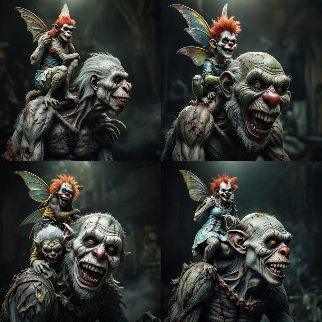 Zombie Monkey Monster Clown Fairy: Hyperrealistic Satanic Sc...