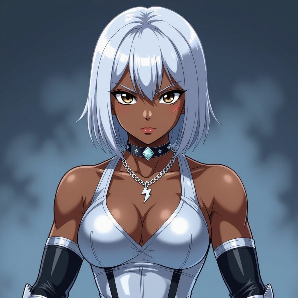 Anime Wrestler in Silver Gear with Lightning Bolt Necklace