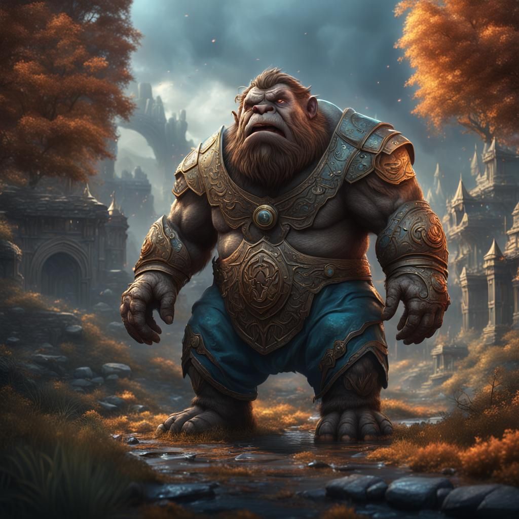 Cute Crying Giant: Detailed Fantasy Art