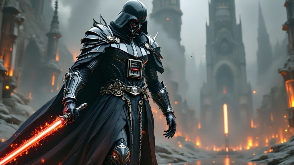 Darth Vader in Elaborate Japanese-Inspired Armor, Wielding a...