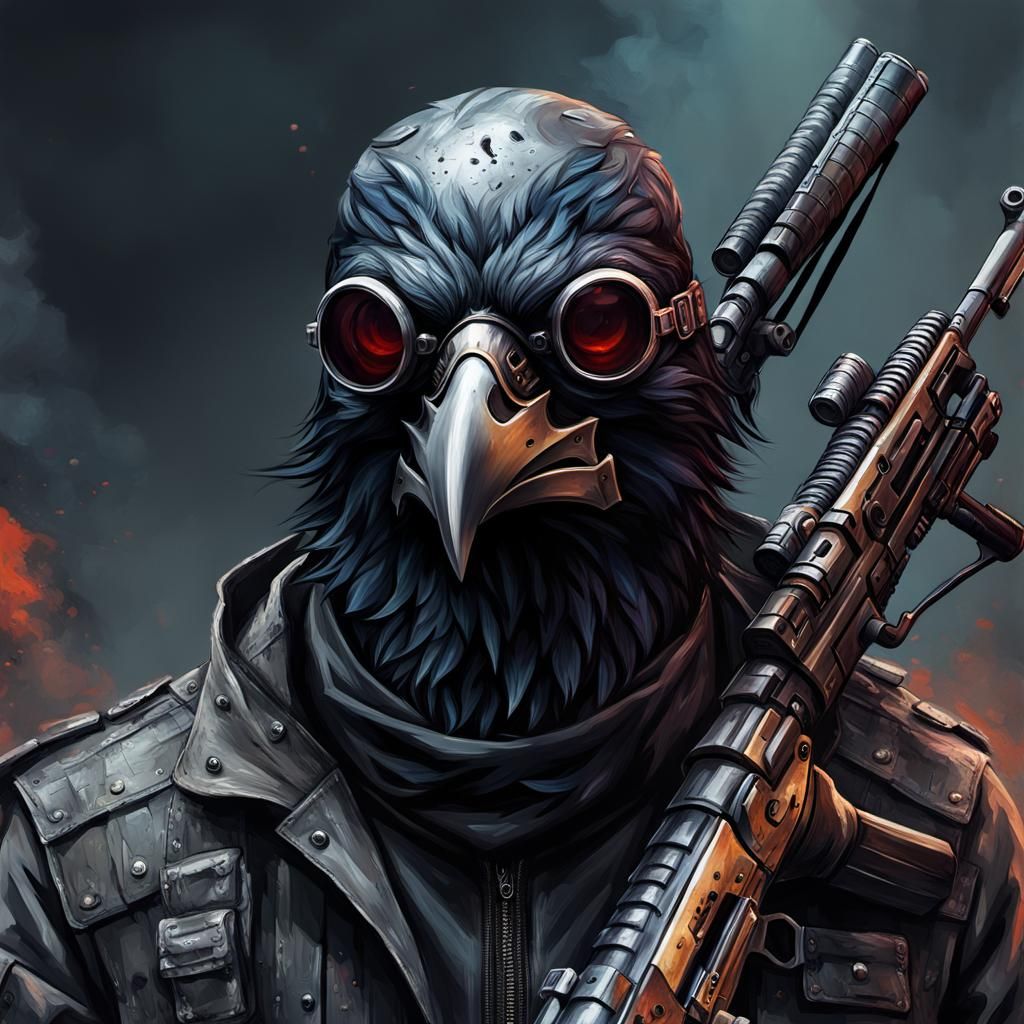 Cyberpunk Raven Masked Killer: Gothic Impressionist Art