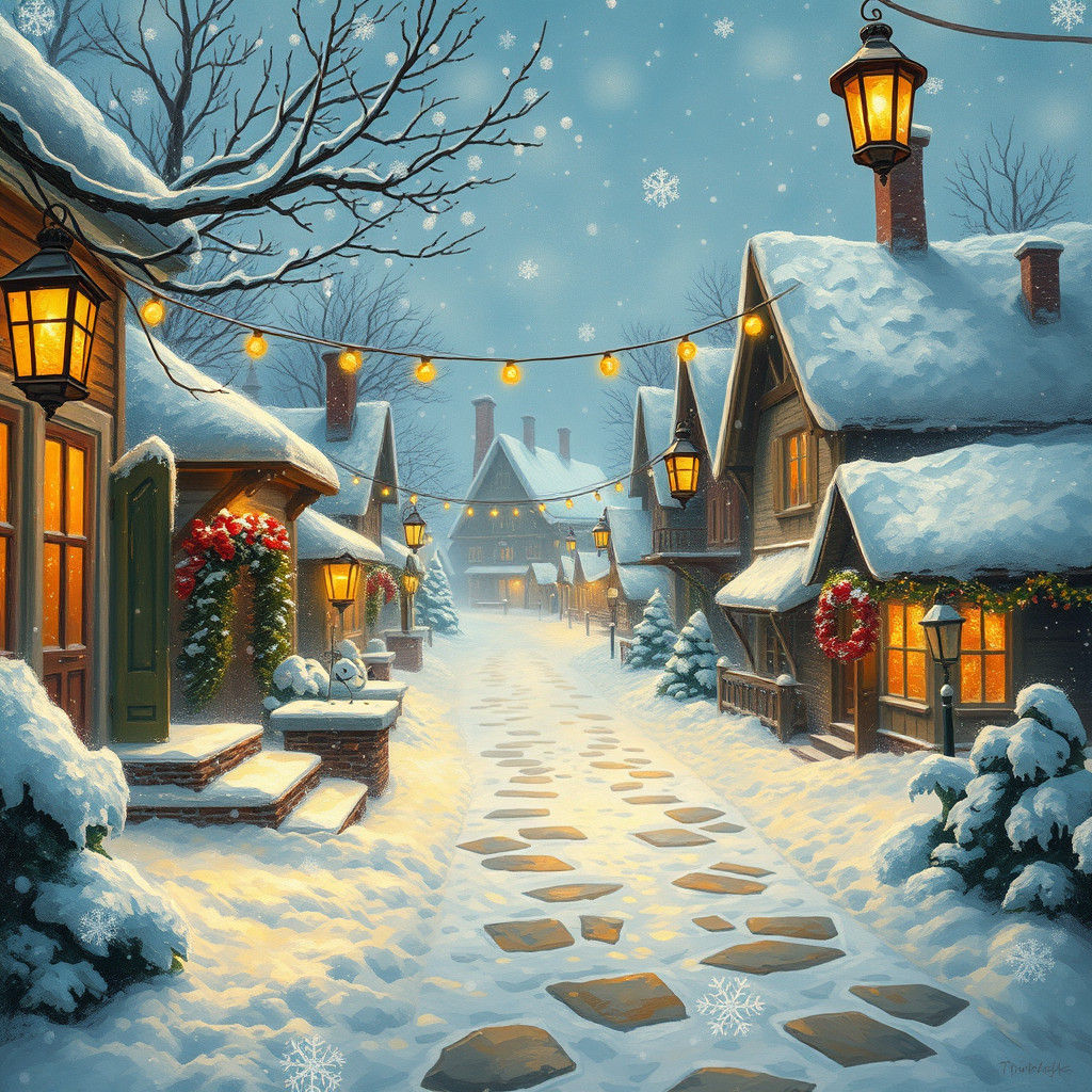 Vibrant Winter Wonderland in Impressionist Style