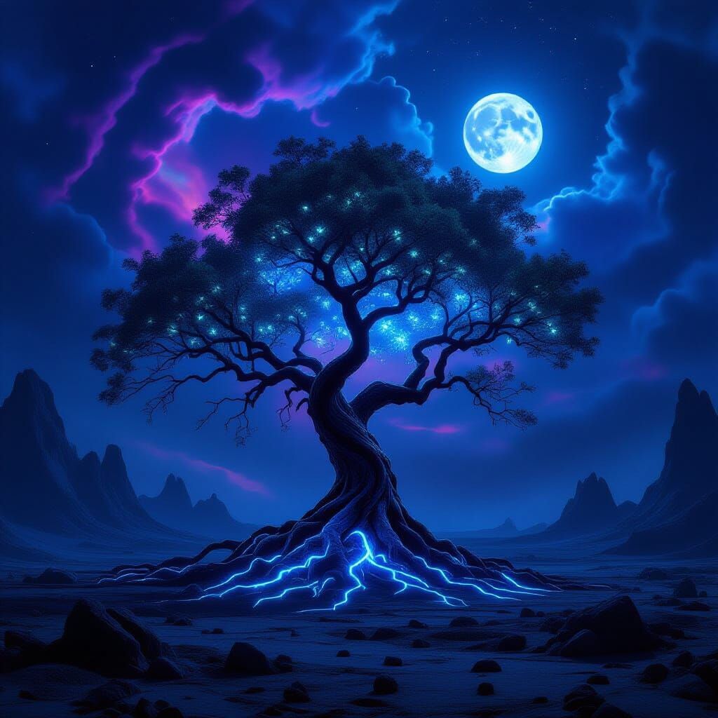Ancient Bioluminescent Tree on Alien Planet