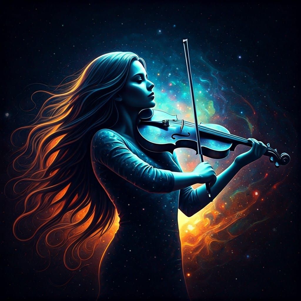 Ethereal Cosmic Musician Lost in Starry Void