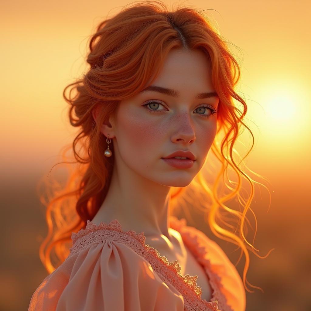 Ginger-Haired Girl Portrait in Hyperrealistic Digital Art St...