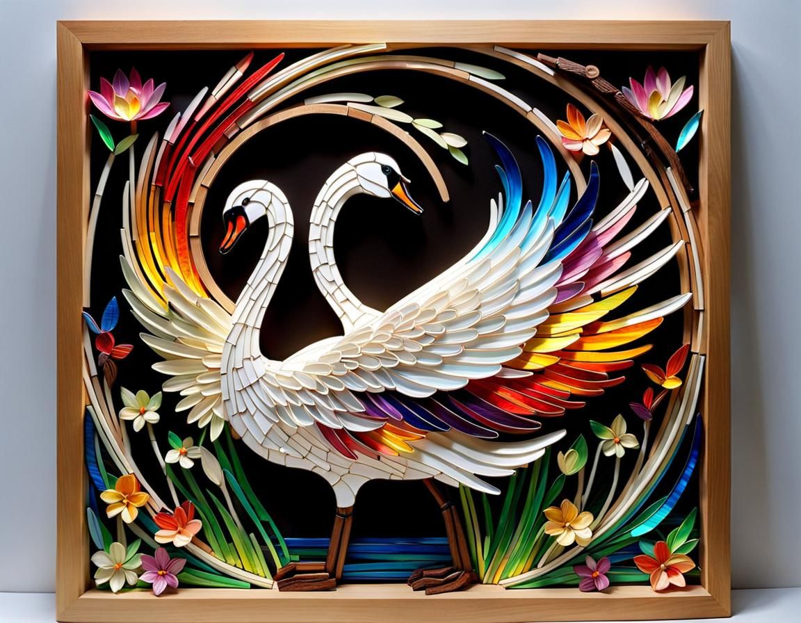Graceful Stained Glass Swan with Luminous Radiance