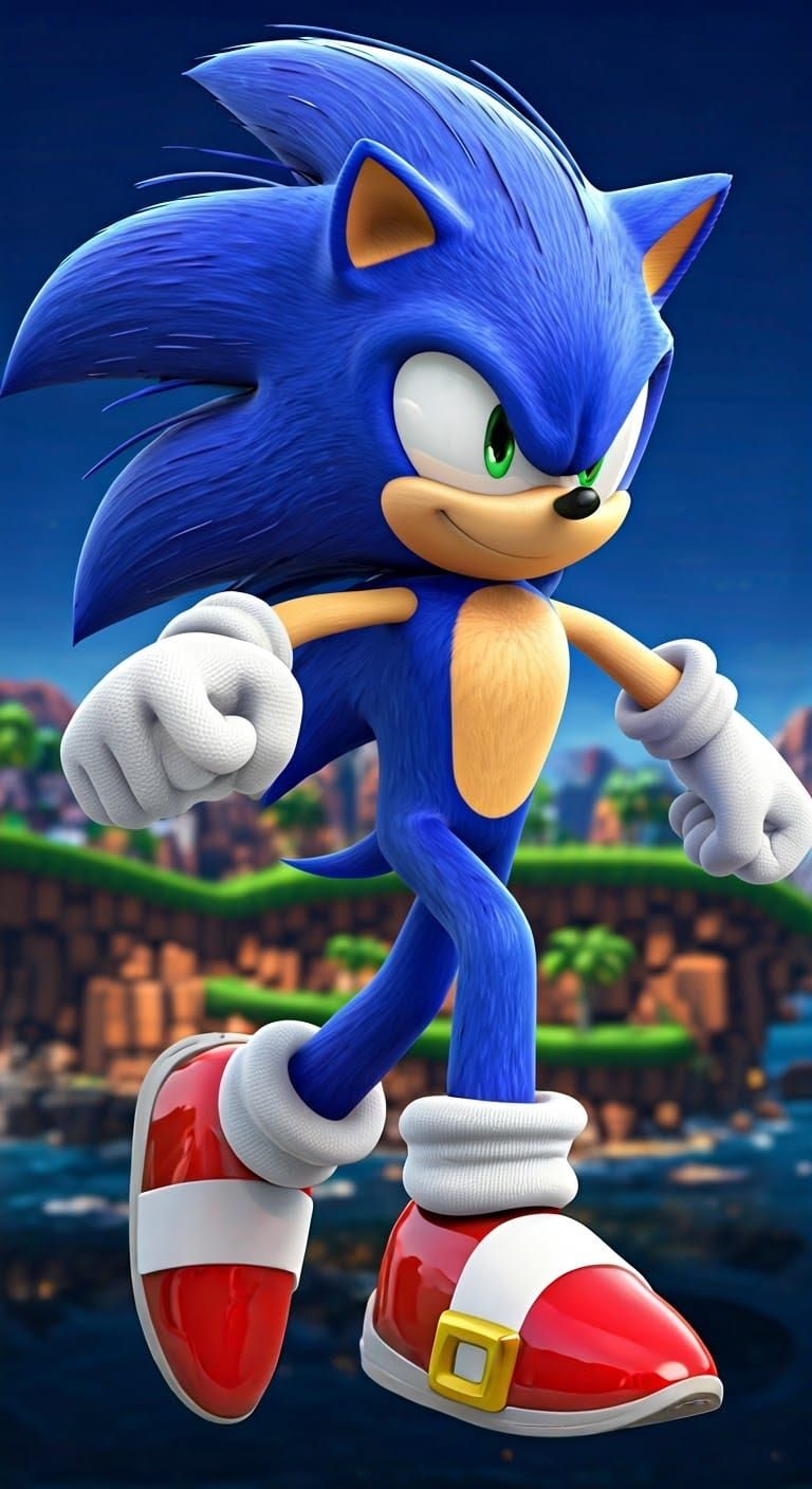Sonic in Mid-Air Dash, Green Hill Zone