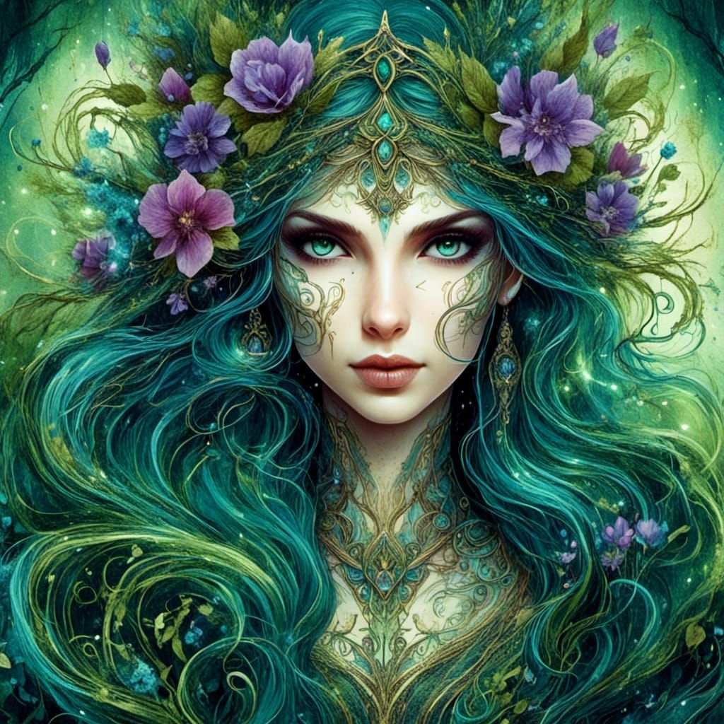 Gothic Portrait of a Boho Girl in Watercolor