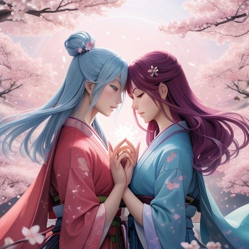 Anime Characters in Harmonious Universe: Digital Art