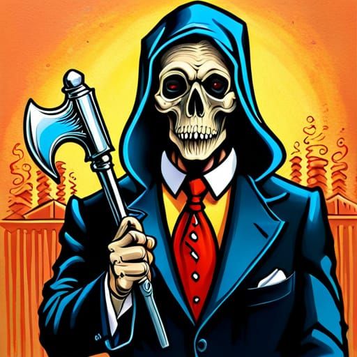 Death in Tuxedo: Grim Reaper in Graffiti Art Style