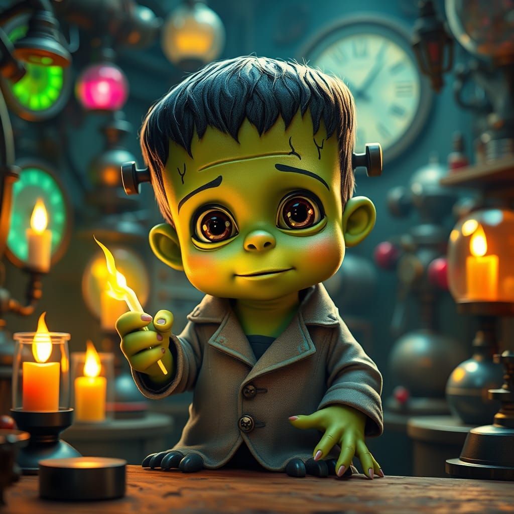 Adorable Baby Frankenstein in Disney Animation Style