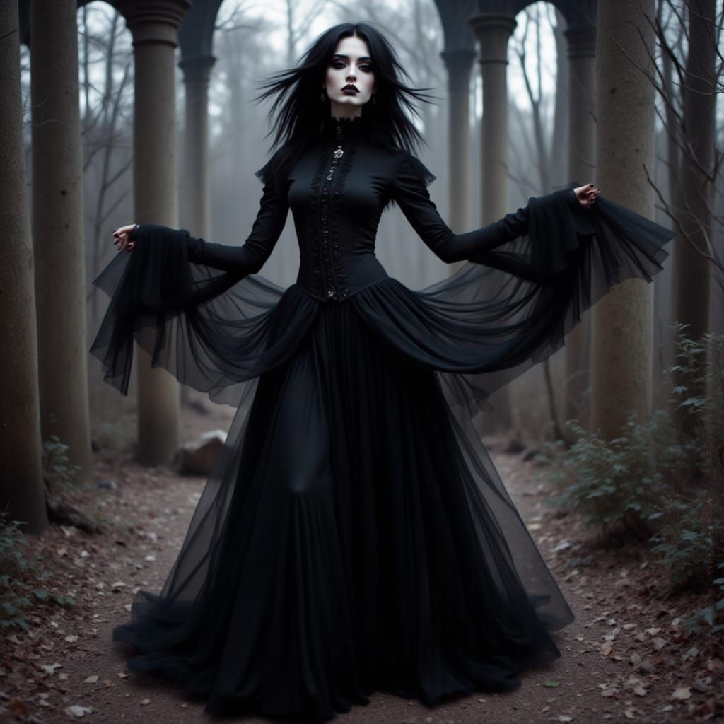Gothic Dancer in Turtle Neck Dress