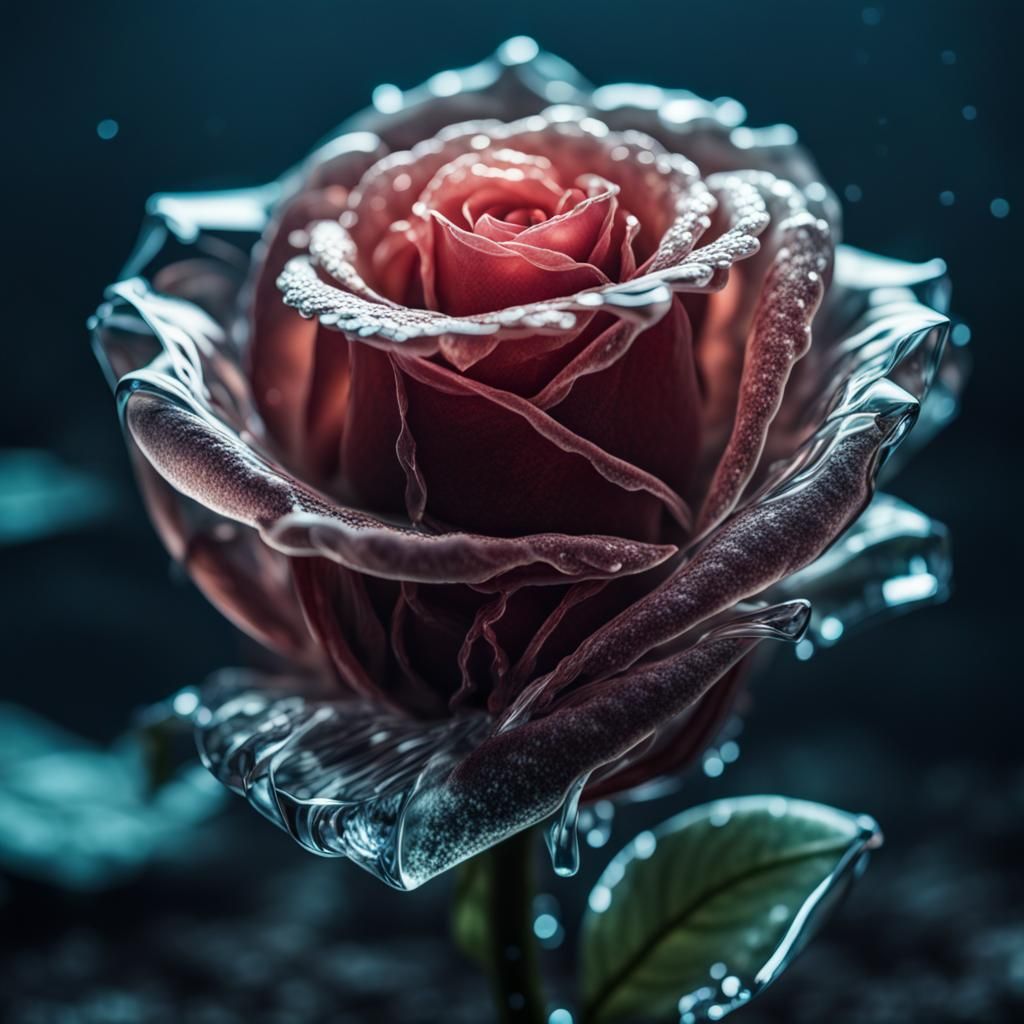 Underwater Crystal Rose in Hyperrealistic Detail