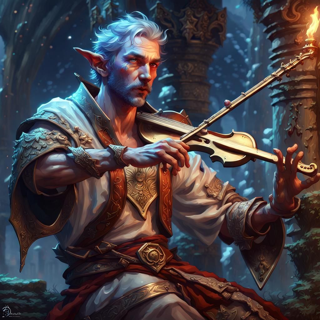 Astral Elf Bard in Bloody Combat, Dark Fantasy Art