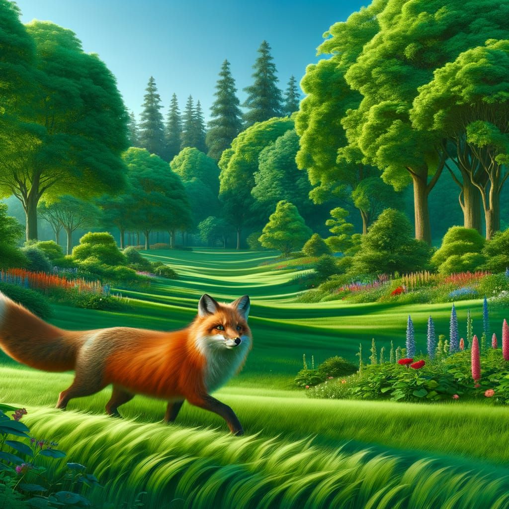 Fox Emerges from Forest into Meadow