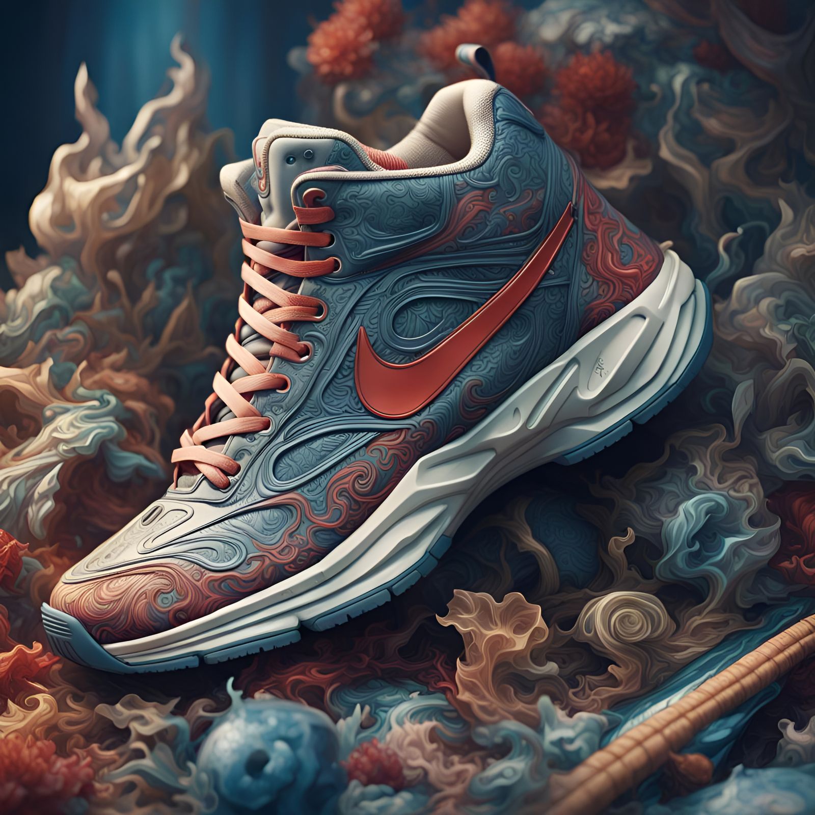 Intricate Nike Sneaker Advertisement in Hyperrealistic Style