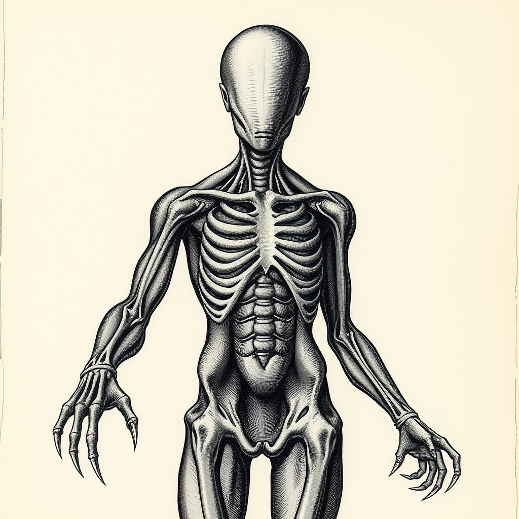 Creepy Faceless Humanoid Anatomy in Renaissance Woodcut
