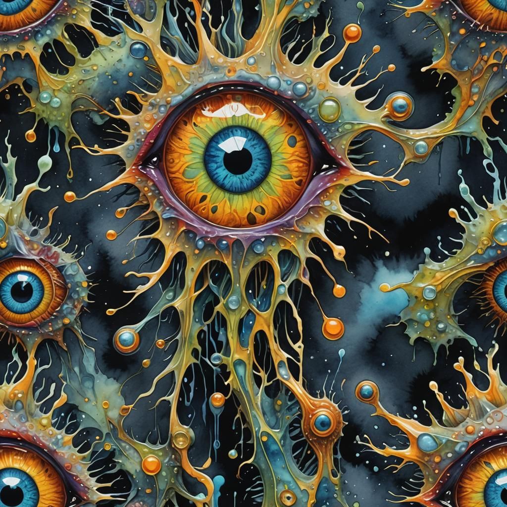 Bioluminescent Amoeba: Neon Ink Drip Cellular Art