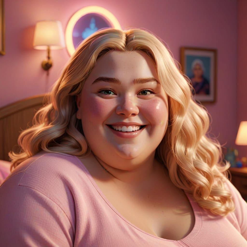 Charming Plus-Sized Woman Smiles: 3D Digital Art