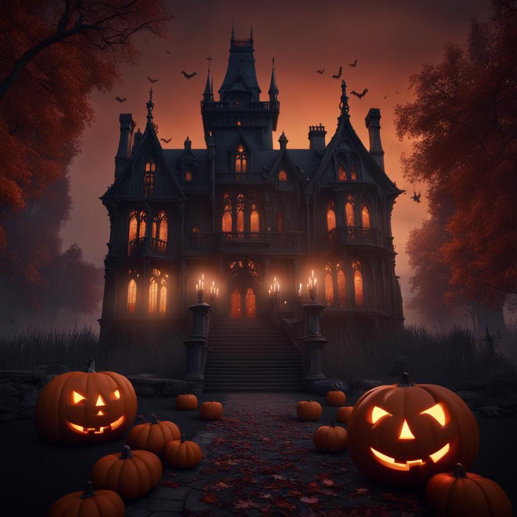 Gothic Halloween Manor in Rich Color Depth
