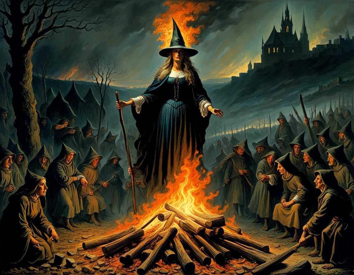 Burning Witch on Pyre in Doré Style