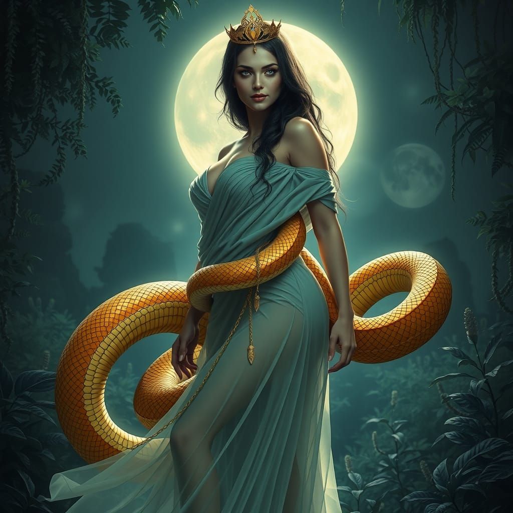 Surreal Goddess of Dark Power Revealed in Ethereal Moonlit G...