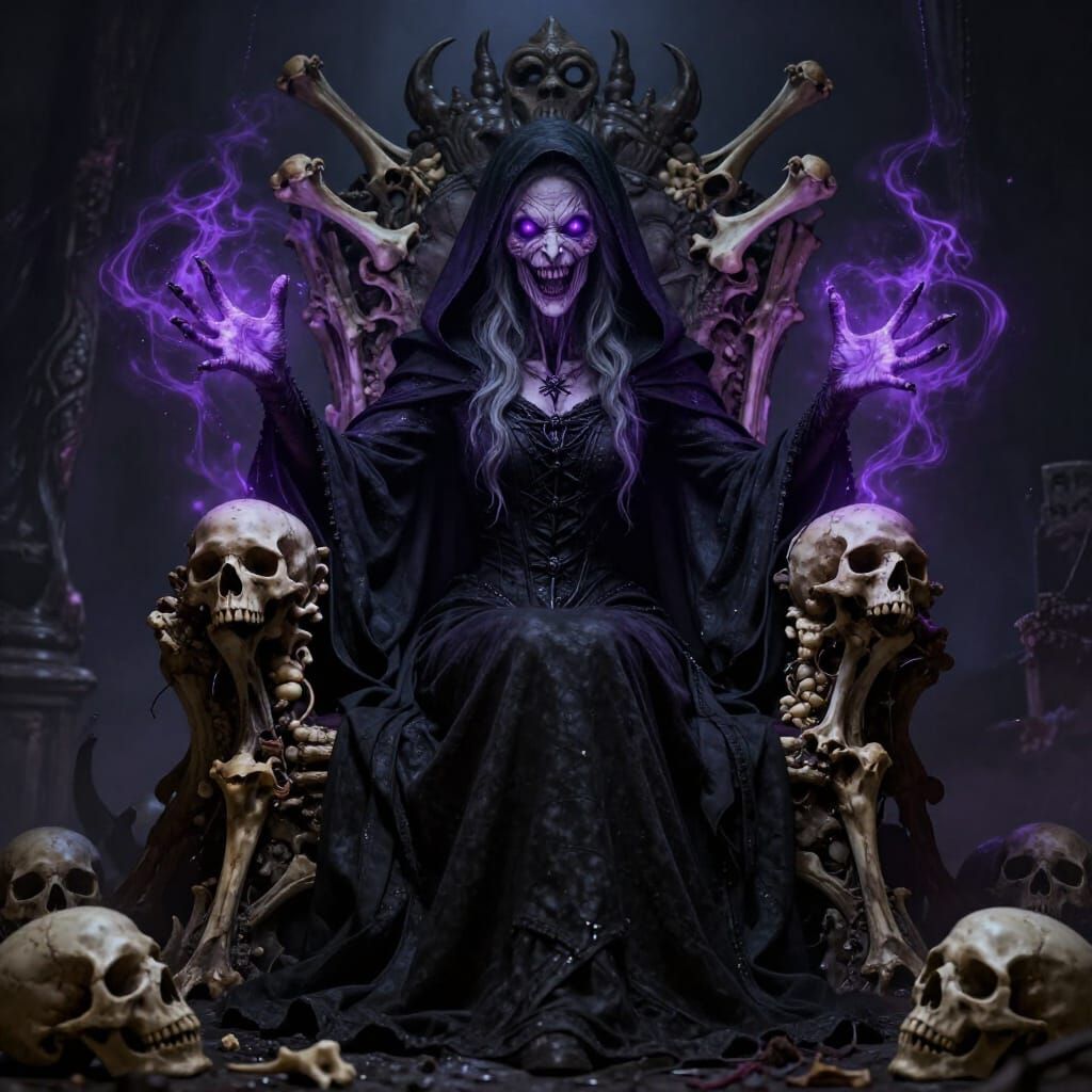 Sinister Hag Queen Casting Purple Death Magic