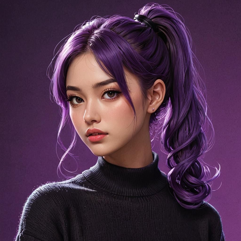 Anime Girl Portrait with Neon Hair in Noir Style
