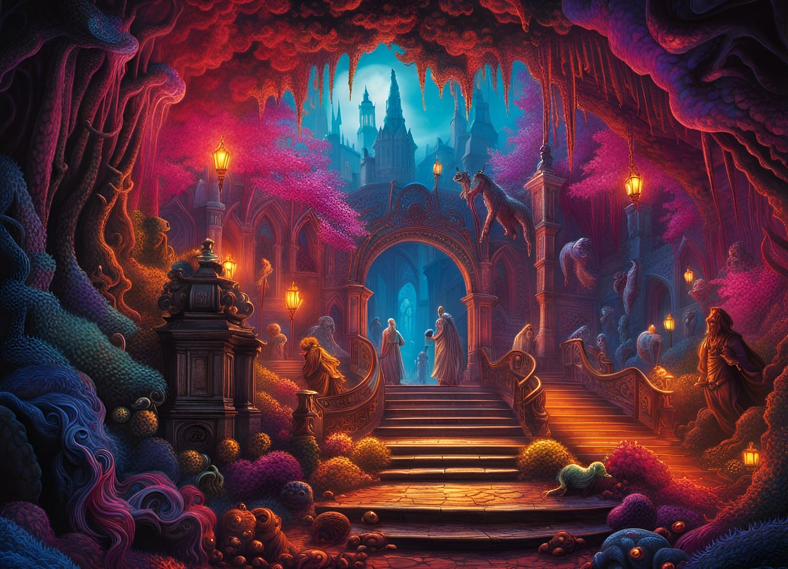 Mystical Bioluminescent Entrance to Hell: Cinematic Photo