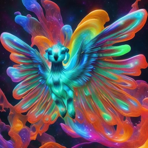 Neon Goat in Starry Cosmic Night Sky