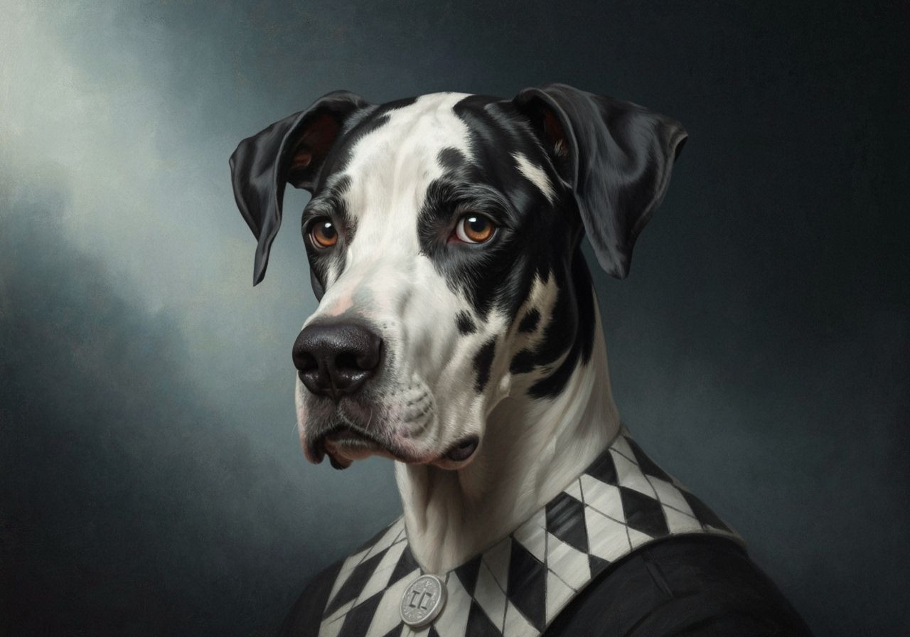 Harlequin Great Dane Portrait in Goya's Baroque Style