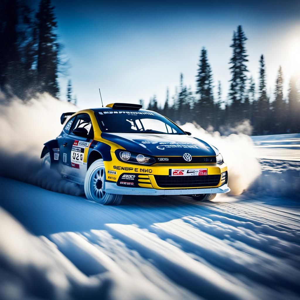 Volkswagen Scirocco Rally Car Drifting on Snow