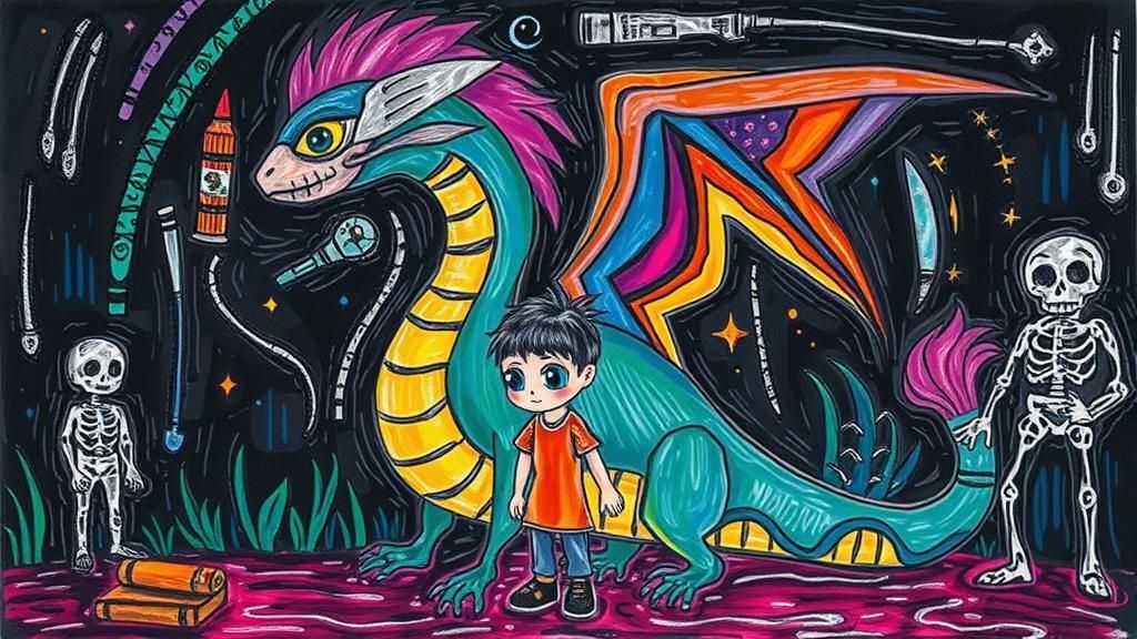 Rainbow Fairy in Surreal Rayograph Crayon Art