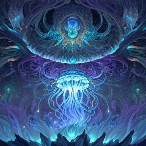 Bioluminescent Jellyfish Glides Through Deep-Sea Trench