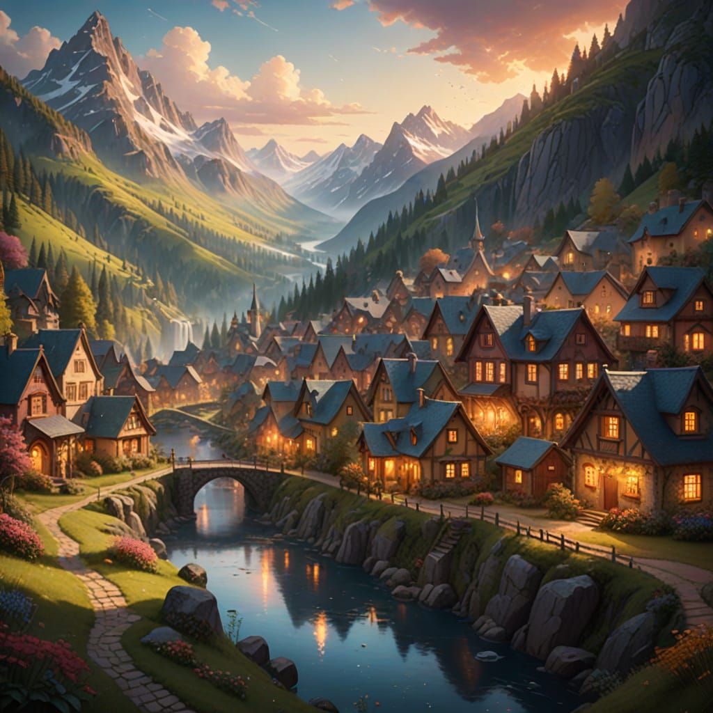 Serene Fantasy Townscape in Whimsical Wonder
