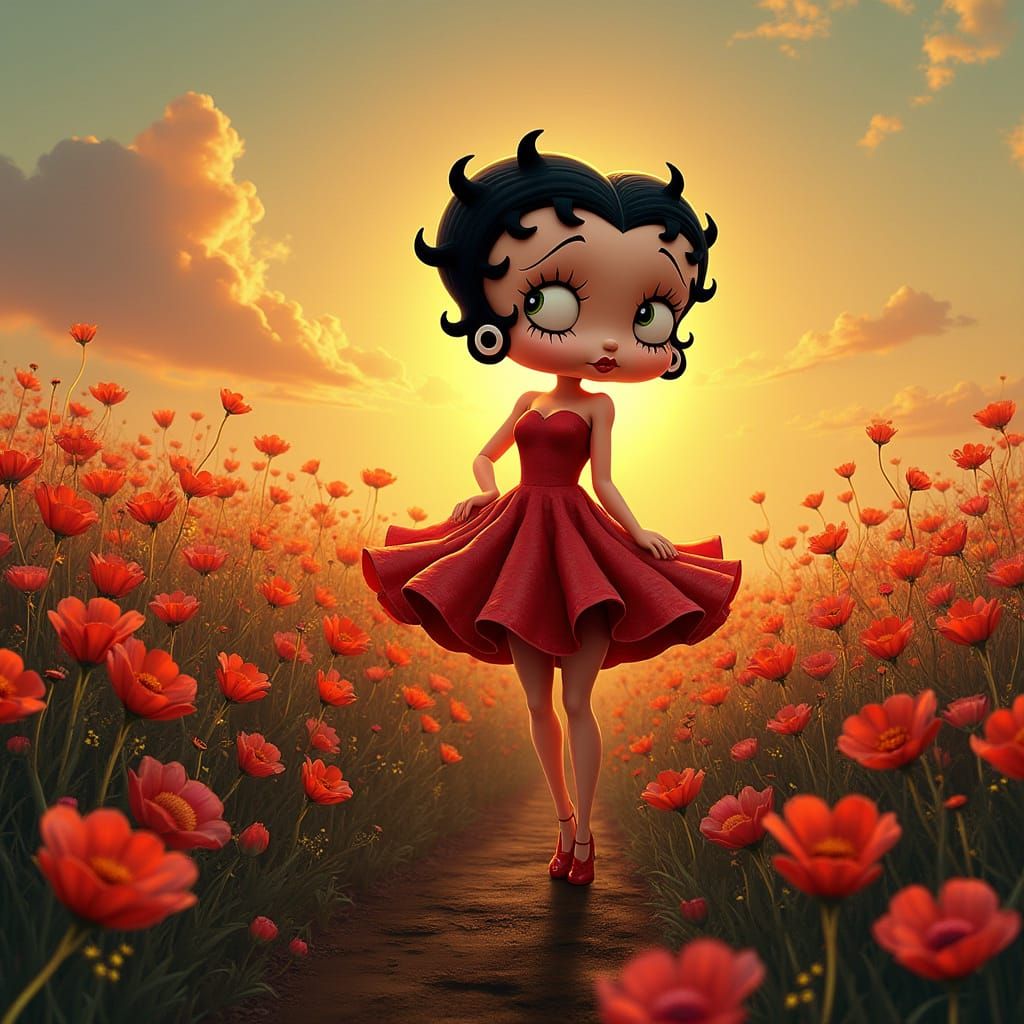 Betty Boop in a Field, Photorealistic Textures