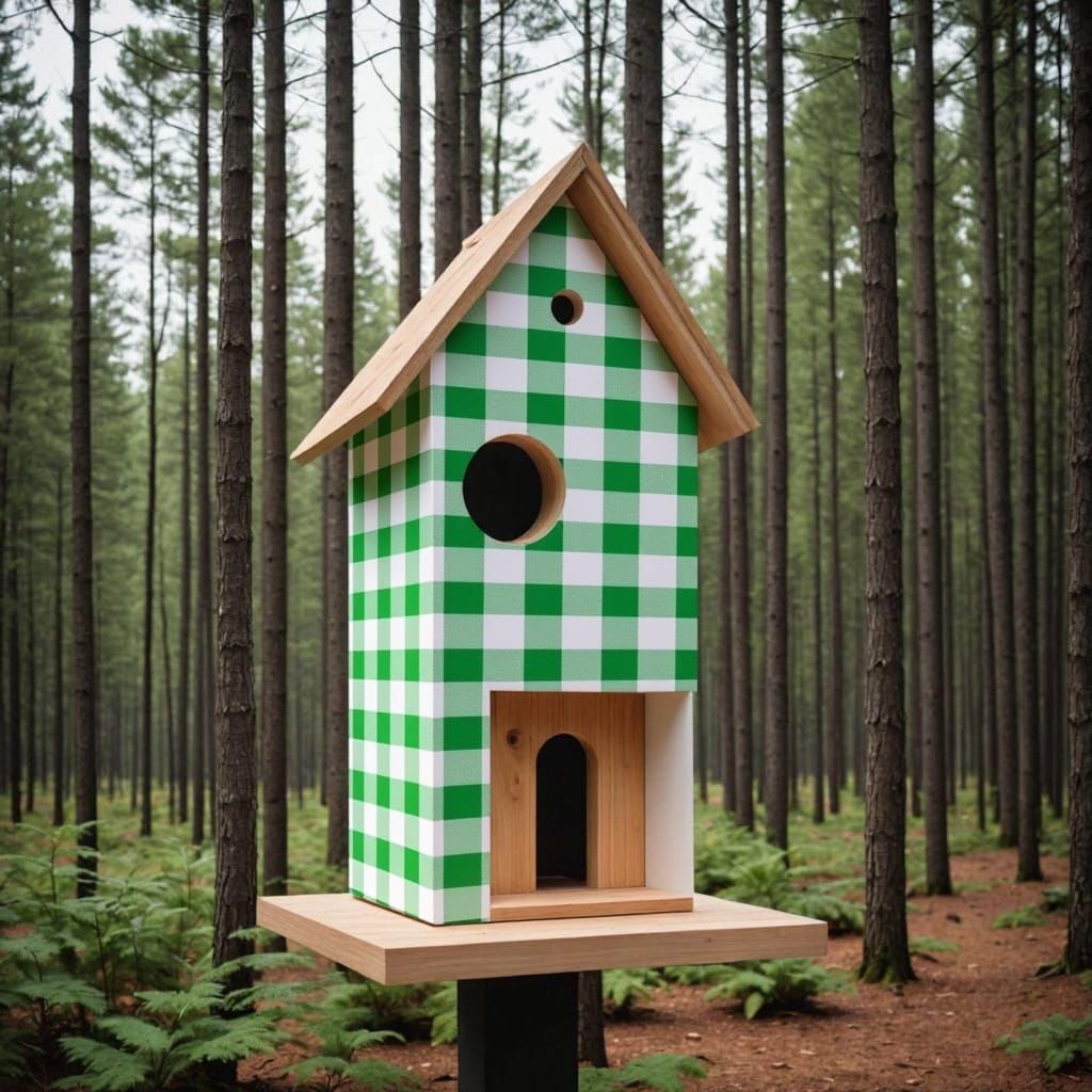 Green and White Gingham Birdhouse Design