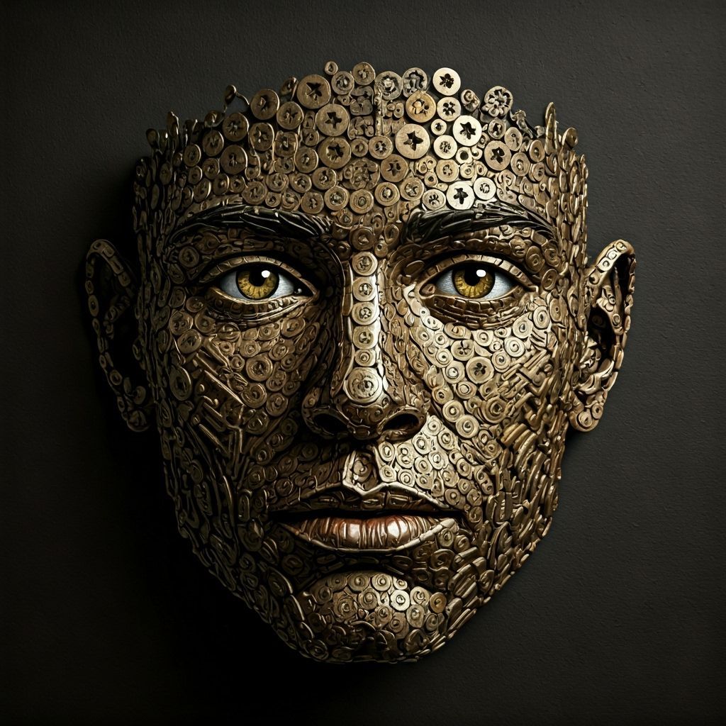 Face Sculpture Made Entirely of Metal Screws