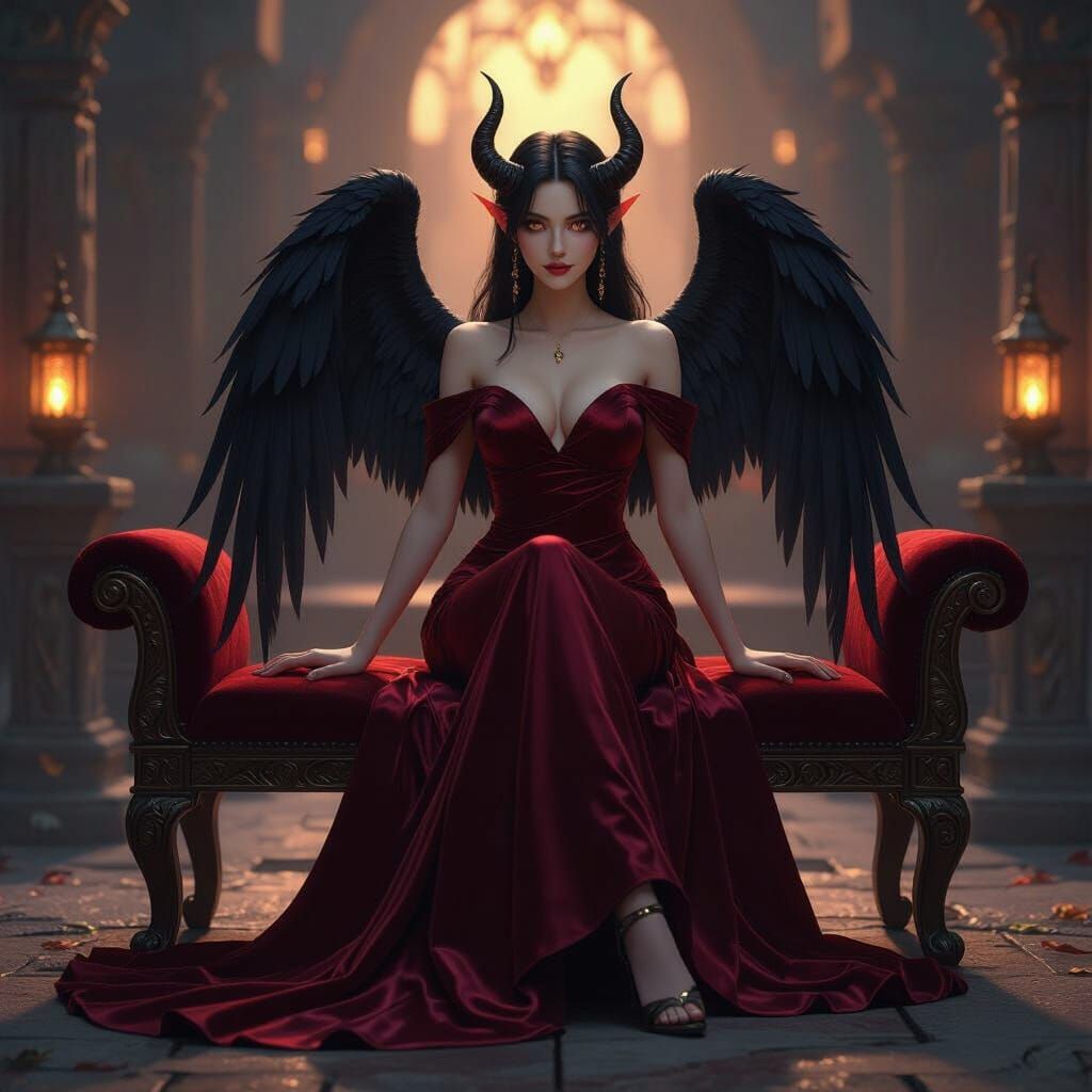 Winged Woman in Forgotten Temple: 3D Anime Art