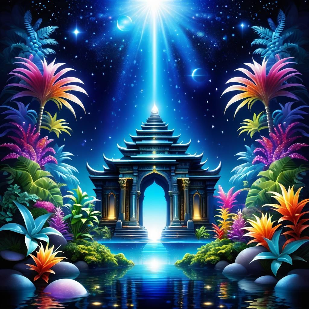 Shimmering Atlantean Temple in Deep Ocean