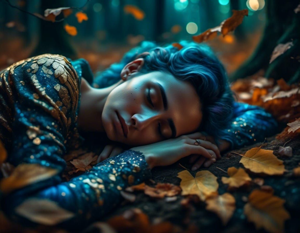 Sleeping Woman in Forest: Romantic Surrealism