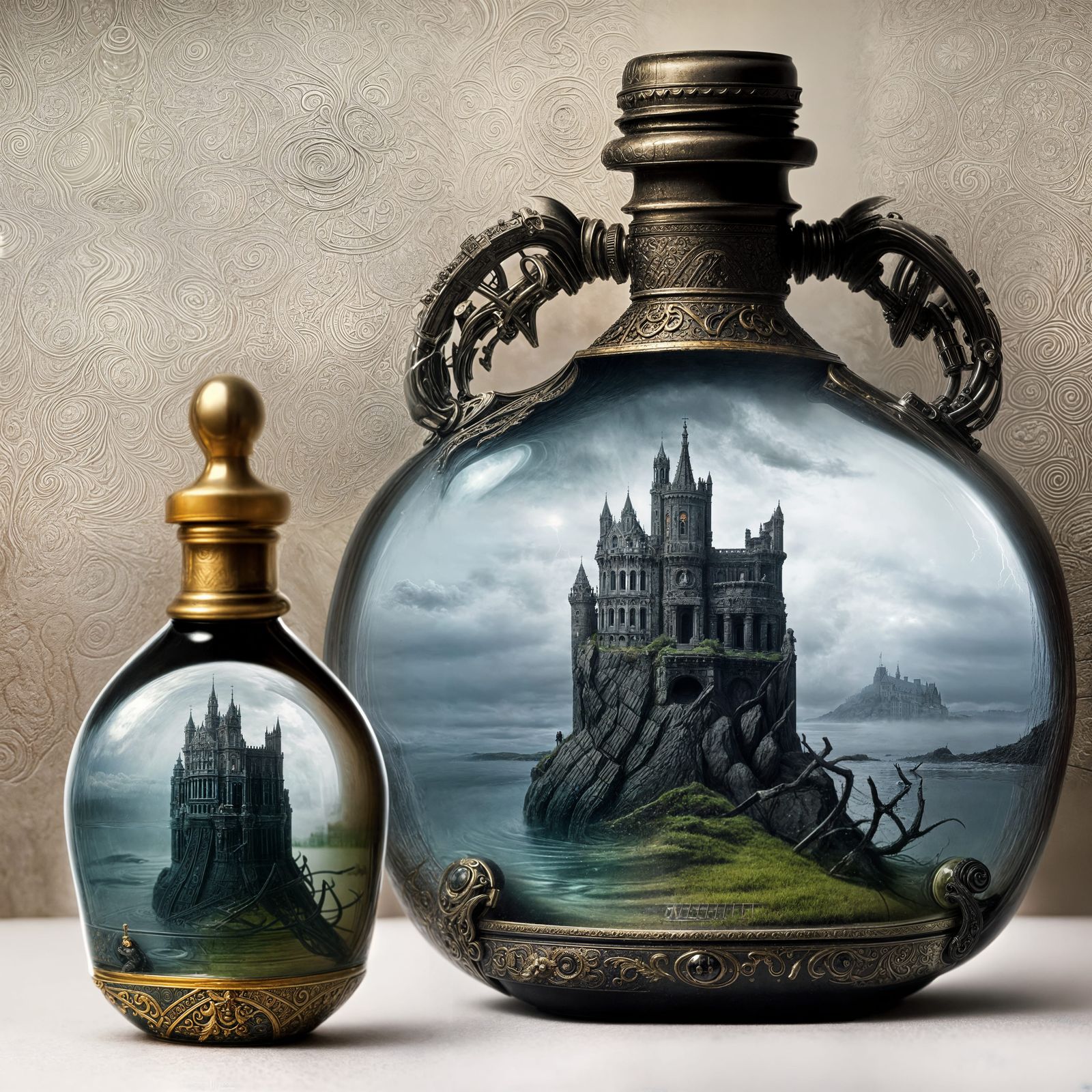 masterpiece of an ancient dark evil foreboding creepy Castle...